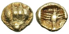 Uncertain mint in Ionia or Lydia. c. 600-550 BC. EL 1/48 Stater (Milesian standard), 0.28g. (h). Obv: Lion's paw. Rx: Scorpion in incuse square. Weidauer 168. Rosen Coll. 302. EF. The lion's paw fract