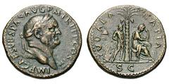 Vespasian. 69-79 AD. Sestertius, 22.94g. (h). Rome, Spring-Summer 71 AD. Obv: IMP CAES VESPAS AVG P M TR P P P COS III Head laureate right. Rx: IVDAEA - CAPTA around, S C in exergue, palm tree, to lef