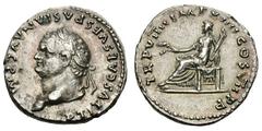 Titus. 79-81 AD. Denarius, 3.53g. (h). Rome, 79 AD. Obv: IMP TITVS CAES VESPASIAN AVG P M Head laureate left. Rx: TR P VIIII IMP XIIII COS VII P P Ceres seated left holding wheat ear and poppy in righ