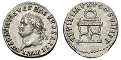Titus. 79-81 AD. Denarius, 3.41g. (h). Rome, 80 AD. Obv: IMP TITVS CAES VESPASIAN AVG P M. Head laureate left. Rx: TR P IX IMP XV COS VIII P P Curule chair, with legs terminating in lions' feet, upon 