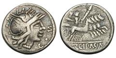 Lot of Six Dacian Imitations. Denarius, (h). . 1. Obverse type of Q. Curtius, reverse type of L. Scipio Asiagenus, after 106 BC; 3.19g, 7h; cf. Crawford 285/2 (obverse) and 311/1 (reverse), Davis A, I