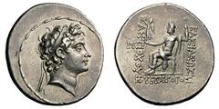 Seleucid Kingdom. Antiochus V. 164-162 BC. Tetradrachm, 16.72g. (h). AntiochObv: Diademed head of Antiochus V right, diadem ends falling straight behind, fillet border. Rx: BAΣIΛEΩΣ ANTIOXOY EYΠATOPOΣ