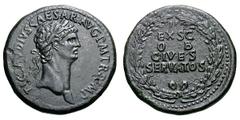 Claudius I. 41-54 AD. Sestertius, 28.42g. (h). . , 41-2 AD. Obv: TI CLAVDIVS CAESAR AVG P M TR P IMP Head laureate right. Rx: EX S C / O B / CIVES / SERVATOS in four lines within oak wreath. Von Kaene