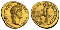 Nero. 54-68 AD. Aureus, 7.71g. (h). Lugdunum, 62/63 AD. Obv: NERO . CAESAR . AVG . IMP Head bare right. Rx: PONTIF MAX TR - P VIIII COS.IIII.P.P around, EX - S C in field, Roma standing left, placing 