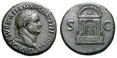 Vespasian. 69-79 AD. Sestertius, 24.30g. (h). Rome, 71 AD. Obv: IMP CAES VESPASIAN AVG P M TR P P P COS III Head laureate right. Rx: S - C Front view of temple of Isis, showing four columns, on podium