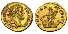 Septimius Severus. 193-211 AD. Aureus, 7.28g. (h). Rome, 194 AD. Obv: L SEPT SEV PERT - AVG IMP IIII Head laureate right. Rx: ANNONA - AVGVSTI Annona standing left holding two wheat ears in right hand