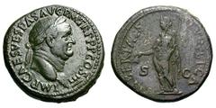 Vespasian. 69-79 AD. Sestertius, 26.30g. (h). Rome, 71 AD. Obv: IMP CAES VESPAS AVG P M TR P P P COS III Head laureate right. Rx: LIBERTAS - PVBLICA S - C Libertas standing left holding cap and scepte