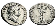 Titus. 79-81 AD. Denarius, 3.36g. (h). Rome, 79 AD. Obv: IMP TITVS CAES VESPASIAN AVG P M Head laureate right. Rx: TR P VIIII IMP - XIIII COS VII Bare-chested male captive wearing trousers, cloak arou