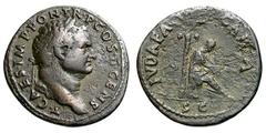 Titus as Caesar. 70-79 AD. As, 9.55g. (h). Rome, 73 AD. Obv: T CAES IMP PON TR P COS II CENS Head laureate right. Rx: IVDAEA - CAPTA S C Judaea seated right on cuirass in attitude of mourning below pa