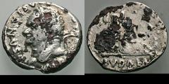 Lot of Seven Imitative Flavian Denarii with Interesting Hybrid Type Combinations, Including Judaea Capta. (h). . All plated or in base silver. 1. Vespasian, obverse Head left of 75-79 AD, reverse IVDA