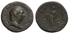 Vitellius. 69 AD. Sestertius, 26.08g. (h). Rome. Obv: A VITELLIVS GERMANICVS IMP AVG P M TR P Bust laureate, draped r., seen from side. Rx: PAX - AVGVSTI S - C Pax standing l. holding branch and cornu