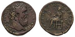 Pertinax. 193 AD. Sestertius, 26.82g. (h). Rome. Obv: IMP CAES P HELV - PERTINAX AVG Head laureate right. Rx: OPI DIVIN - TR P COS II S - C Ops seated left, holding two wheat ears in right hand and pl