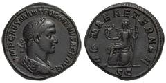 Gordian II Africanus. 238 AD. Sestertius, 23.65g. (h). Rome. Obv: IMP CAES M ANT GORDIANVS AFR AVG Bust laureate, draped, cuirassed right. Rx: ROMAE AETERNAE around, S C in exergue, Roma seated left h