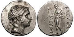 SELEUCID KINGDOM. Seleucus II (246-226 BC). Silver tetradrachm (16.81 gm). Uncertain Mint 40, in Commagene. Diademed head of Seleucus II right, with long, curly sideburn / BASILEWS SELEUKOU, Apollo st