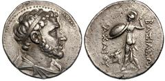 SELEUCID KINGDOM. Achaeus (220 BC-autumn or winter 214 BC). Silver tetradrachm (16.89 gm). Sardes. Diademed, draped bust of Achaeus right, with short, curly beard / BASILEW[S] ACAIOU, Athena Promachos