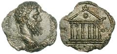 Didius Julianus (AD 193). Bronze 23 mm (4.28 gm). Prusa ad Olympum, Bithynia. AVT K M DIDIOC-[IOVLI]ANOC AVG, laureate, cuirassed bust right / PR-OV / CAEWN, six-columned temple, mint name in Greek ac