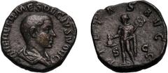 Herennius Etruscus as Caesar. 250-251 AD. Sestertius, 17.97g (10h). Rome, . Obv: Q HER ETR MES DECIVS NOB C Bust bare-headed, draped right. Rx: PIETAS AVGG S - C Mercury standing left holding purse an