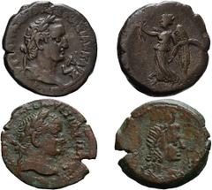 Lot of three coins of Vespasian and one of Domitian, all but the first ex Dattari. (1) Vespasian, billon tetradrachm, 13.17g. Year 1 = 1 July-28 Aug. 69 AD. Head laureate right / Nike advancing left. 