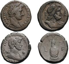 Lot of four billon tetradrachms of Hadrian, including three ex Dattari. (1) Year 2 = 117/8 AD, 13.74g. Bust laureate right, fold of cloak on front shoulder; legend has TPAINO - C for TPAIANOC (second 