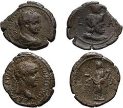 Lot of three billon tetradrachms of Elagabalus, all ex Dattari. (1) Year 1 = 218 AD, 12.30g. Laureate, draped, cuirassed bust of Elagabalus right / Draped bust of Sarapis right, with kalathos on head.