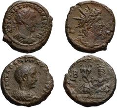 Lot of two billon tetradrachms of Maximinus I and Maximus, the latter ex Dattari. (1) Maximinus I, Year 3 = 236/7 AD, 12.98g. Laureate, draped, cuirassed bust right / Radiate, draped bust of Helios ri