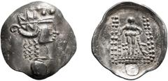 Greek Celtic. Eastern Celts. c. 150-75 BC. Tetradrachm, 15.62g (12h). Obv: Stylized head of Dionysos right, wearing ivy wreath. Rx: Naked Herakles standing facing, holding club and lionskin; replacing
