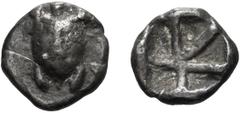 Greek Attica. Aegina. c. 480-456 BC. Hemiobol, 0.37g Obv: Turtle. Rx: Iincuse square divided into various compartments. SNG Copenhagen 513. Toned VF Ex Helianthus annuus Collection