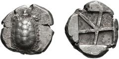 Greek Attica. Aegina. c. 445-431 BC. Stater, 12.11g Obv: Land turtle. Rx: Shallow five-part incuse. Milbank 13, Period V. Turtle's shell a bit weakly struck, otherwise EF
