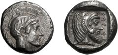 Greek Lycia. Kherei. c. 410-390 BC. Stater, 8.58g (6h). TelmessosObv: Helmeted head of Athena right. Rx: KHERI TELEBHE in Lycian letters, Bearded head of Herakles right, wearing lion-skin headdress, a