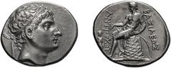 Greek Seleucid Kingdom. Antiochus II. 261-246 BC. Tetradrachm, 17.06g (12h). Perhaps Bargylia mintObv: Diademed head of king right. Rx: ΒΑΣΙΛΕΩΣ ΑΝΤΙΟΧΟΥ Apollo seated left on omphalos, holding arrow,