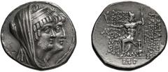Greek Seleucid Kingdom. Cleopatra and Antiochus VIII. 125-121 BC. Tetradrachm, 16.70g (12h). Damascus, Year 192 = 121/120 BC. Obv: Jugate heads right of Cleopatra Thea, diademed and wearing stephane a