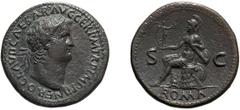 Roman Empire Nero. 54-68 AD. Sestertius, 27.24g (6h). Rome, c. 65-6 AD. Obv: NERO CLAVD CAESAR AVG GER P M TR P IMP P P Head laureate right. Rx: ROMA in exergue, S - C across field, Roma seated left o