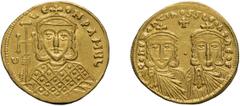 Byzantine Constantine V, Copronymus and Leo IV. 741-775 AD. Solidus, 4.43g (6h). Constantinople, c. 757-775 AD. Obv: COnSTAnTINOS S LEOn O nEOS Crowned facing busts of Constantine (to left) and Leo IV