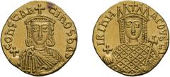 Byzantine Constantine VI and Irene. 780-797 AD. Solidus, 4.38g (6h). Constantinople. Obv: IRInH - AΓOVSTI Bust of Irene facing, wearing crown and loros, and holding globus cruciger and cruciform scept