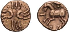 Ancient Greek Celtic Britain, Catuvellauni. Tasciovanos. Semi-Spiral type, Gold Quarter Stater. c. 20 BC-10 AD. Semi-Spiral type, Gold Quarter Stater, 1.36g Obv: Crossed wreath motif with pellet in an