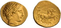 Ancient Greek Macedonian Kingdom. Philip II. Stater. 359-336 BC. Stater, 8.59g (10h). Pella, c. 340-328 BC, Late Lifetime Issue. Obv: Laureate head of Apollo right. Rx: ΦΙΛΙΠΠΟΥ Galloping biga driven 