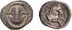 Ancient Greek Boeotia, Tanagra. Obol. Early-mid 4th century BC. Obol, 0.95g (12h). Obv: Boeotian shield. Rx: Τ-Α Forepart of horse right. BCD 290. SNG Copenhagen 225. Ex Philip T. Ashton Collection. E