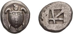 Ancient Greek Attica, Aegina. Stater. c. 480-446 BC. Stater, 12.08g Obv: Sea turtle, the ridge of its shell ornamented with a row of dots and two smaller additional dots at the front (T-back). Rx: Inc