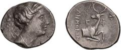 Ancient Greek Ionia, Ephesus. Didrachm. c. 258-202 BC. Didrachm, 6.42g (1h). Obv: Draped bust of Artemis right wearing stephane, bow and quiver over shoulder. Rx: Ε - Φ across field, Forepart of stag 