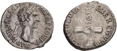 Roman Empire Nerva. Denarius. 96-98 AD. Denarius, 3.68g (7h). Rome, 96 AD. Obv: IMP NERVA CAES AVG - P M TR P COS II P P Head laureate right. Rx: CONCORDIA -EXERCITVVM Clasped hands before legionary e