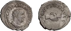 Roman Empire Balbinus. Antoninianus. 238 AD. Antoninianus, 4.89g (12h). Rome. Obv: IMP CAES D CAEL BALBINVS AVG Bust radiate, draped, cuirassed right, seen from front. Rx: CONCORDIA AVg Clasped hands.