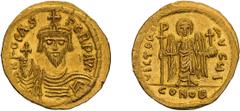Byzantine Focas. Solidus. 602-610 AD. Solidus, 4.47g (6h). Constantinople, c. 607-610 AD. Obv: DN FOCAS - PERP AVG Draped, cuirassed bust of Focas facing, wearing crown topped with cross and holding g