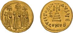 Byzantine Heraclius. Solidus. 610-641 AD. Solidus, 4.44g (6h). Constantinople, c. 641 AD. Obv: Heraclius, with long beard and moustache, Heraclius Constantine and Heraclonas, both beardless, standing 