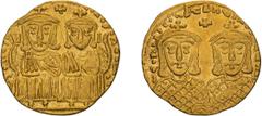 Byzantine Leo IV. Solidus. 775-780 AD. Solidus, 4.42g (6h). Constantinople. Obv: LEOn VS S EUUOn COnSTAnTInOS O nEOS Facing seated figures of Leo IV and Constantine VI on double throne, each wearing c