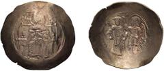 Byzantine Isaac II, Angelus. EL Aspron Trachy Nomisma. 1185-1195 AD. EL Aspron Trachy Nomisma, 3.68g (5h). Constantinople. Obv: The Virgin nimbate enthroned facing; on her breast, facing head of Infan