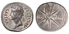 Augustus. (27 BC-14 AD). Silver denarius (3.79 gm). Spain, c. 17 BC. CAESAR AVGVSTVS, head left wearing oak wreath / DIVVS - IVLIVS across field, comet with eight rays and tail. BMCRE 326. CBN 1298. C