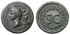 Augustus. (27 BC-14 AD). Copper Victory dupondius (20.32 gm). Rome, 7 BC, moneyer M. Salvius Otho. CAESAR AVGVST PONT MAX TRIBVNIC POT, laureate head left, crowned from behind by small Victory holding