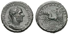 Macrinus. (217-218 AD). Copper as (12.92 gm). Rome, c. January 218 AD. IMP CAES M OPEL SEV MACRINVS AVG, laureate, cuirassed bust right, seen from front, with medium to long beard / PONTIF MAX TR P II