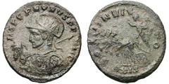 Probus. (276-282 AD). Billon antoninianus (3.72 gm). Siscia. IMP C PROBVS P F - AVG, almost half-length cuirassed bust left, seen from front, wearing radiate helmet, holding spear over right shoulder 