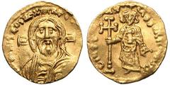 Justinian II. (first reign, 685-695 AD). Gold tremissis (1.37 gm). Constantinople, c. 692-695 AD. [IhS CRI]STOS REX RE[JNANTIUM], facing bust of Christ, with long hair and full beard, wearing pallium 